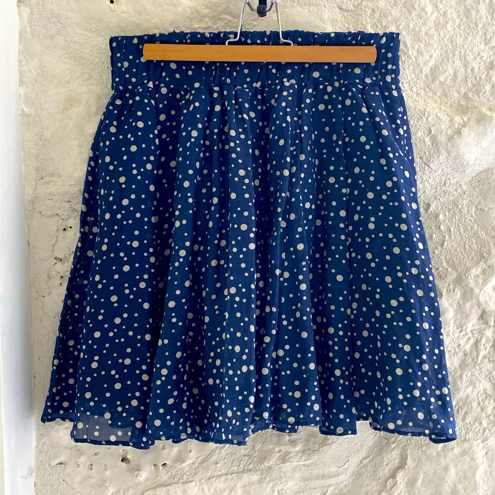 Zara silk blend blue polka dot flounce skirt